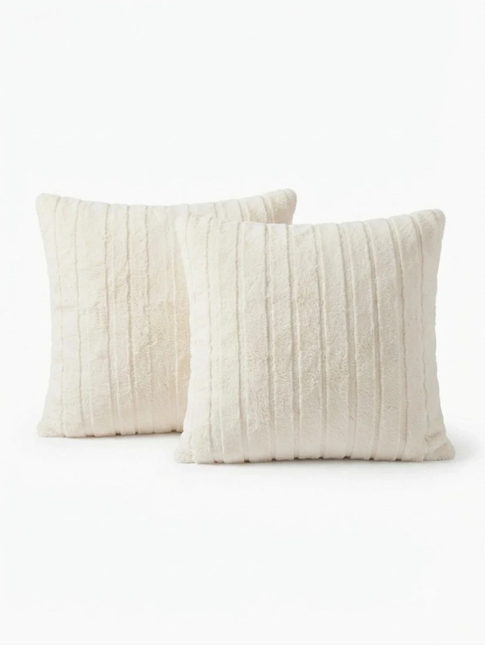 Koolaburra by UGG Faux Fur Pillow Covers - Cream/Ivory Textured Stripe - Set of